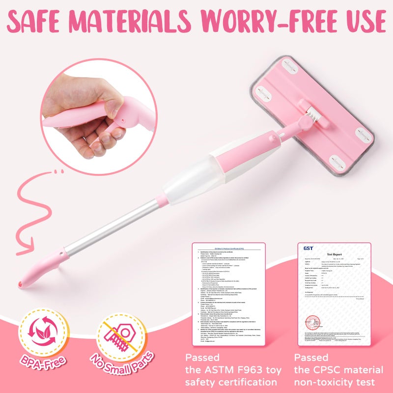 Yeeammk Pink Mini Spray Mop for Toddler-Girls Montessori Cleaning Toy That Real Spray Water,Pretend Playhouse Essentials for Girls Ages 3-8,Toddler Educational Housekeeping Set - Image 2